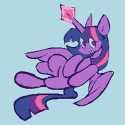 Size: 1000x1000 | Tagged: safe, artist:partyponypower, twilight sparkle, alicorn, pony, g4, blue background, cyan background, frown, magic, simple background, solo, twilight sparkle (alicorn)