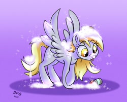 Size: 3129x2518 | Tagged: safe, artist:dragonfoxgirl, derpy hooves, pegasus, pony, g4, bubble, glitter, high res, purple background, simple background, solo