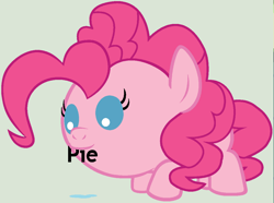 Size: 1162x865 | Tagged: safe, artist:beavernator, edit, pinkie pie, earth pony, pony, g4, baby, baby pie, baby pony, cropped, cute, diapinkes, female, filly, foal, mouth hold, solo, text, younger