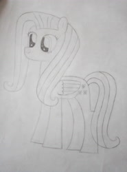 Size: 3120x4208 | Tagged: safe, artist:xuf, fluttershy, pegasus, pony, g4, dilated pupils, monochrome, solo, traditional art