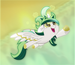 Size: 3793x3279 | Tagged: safe, artist:php178, oc, oc only, oc:riverdance, alicorn, pony, my little pony: the movie, .svg available, 2023, alicorn oc, brand, branding, cloud, clover, colored hooves, colored pupils, colored wings, excited, flying, glorious, glowing, glowing horn, gradient background, green eyes, happy, high res, holiday, hoof tapping, horn, inkscape, lens flare, magic, magic aura, male, movie accurate, nc-tv signature, olive eyes, one ear down, outline, projection, projector, reaching, saint patrick's day, skyline, solo, song in the description, song reference, spread wings, stallion, striped wings, sunlight, svg, tail, tattoo, telekinesis, two toned mane, two toned tail, two toned wings, vector, wallpaper, wing stripes, wings