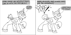 Size: 7016x3508 | Tagged: safe, artist:ponny, oc, oc only, oc:pandesal, bat pony, :o, angry, bat pony oc, ear fluff, monochrome, onomatopoeia, open mouth, simple background, solo, sound effects, speech bubble, text, unshorn fetlocks, white background