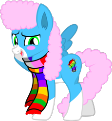 Size: 3965x4316 | Tagged: safe, artist:mrvector, artist:php178, artist:the cool mule, artist:themysteryeevee, oc, oc only, oc:unlucky, hybrid, mule, pegasus, pony, .svg available, bashful, blush sticker, blushing, clothes, coat markings, commission, ear fluff, green eyes, hoof on head, hybrid oc, inkscape, lightbulb, male, one winged pegasus, pink mane, pink tail, raised hoof, scarf, scribbles, simple background, socks (coat markings), solo, stallion, striped scarf, svg, tail, transparent background, vector