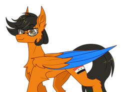 Size: 2646x1950 | Tagged: safe, artist:greenmaneheart, oc, oc only, oc:cedrik, pegasus, pony, cheek fluff, chest fluff, colored wings, flag, glasses, male, pegasus oc, simple background, solo, stallion, syria, syrian flag, transparent background, two toned wings, wings