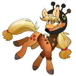 Size: 2000x2000 | Tagged: safe, artist:caprania, applejack, earth pony, farigiraf, pony, g4, clothes, cloven hooves, costume, ear cleavage, high res, open mouth, pokémon, simple background, solo, transparent background