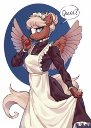 Size: 2180x3060 | Tagged: safe, artist:lunnita_pony, oc, oc only, oc:penny banks, pegasus, anthro, clothes, high res, maid, simple background, solo, white background