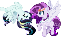 Size: 2564x1576 | Tagged: safe, artist:harmonyvitality-yt, oc, oc only, pegasus, pony, base used, duo, flying, magical lesbian spawn, offspring, parent:coloratura, parent:pipp petals, parent:songbird serenade, pegasus oc, raised hoof, simple background, transparent background, upside down, wings