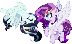 Size: 2564x1576 | Tagged: safe, artist:harmonyvitality-yt, oc, oc only, pegasus, pony, g4, base used, duo, flying, magical lesbian spawn, offspring, parent:coloratura, parent:pipp petals, parent:songbird serenade, pegasus oc, raised hoof, simple background, transparent background, upside down, wings