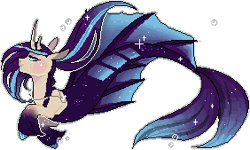 Size: 282x169 | Tagged: safe, artist:unknown-artist99, oc, oc only, merpony, seapony (g4), unicorn, blue mane, blushing, bubble, digital art, dorsal fin, female, fin, fin wings, fins, fish tail, flowing mane, flowing tail, horn, jewelry, mare, necklace, seaponified, signature, simple background, smiling, solo, sparkles, species swap, swimming, tail, transparent background, underwater, unshorn fetlocks, water, wings