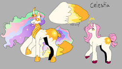 Size: 1137x640 | Tagged: safe, artist:nachosforfree, princess celestia, alicorn, pony, g4, chest fluff, jewelry, regalia, side view, solo, text, unshorn fetlocks