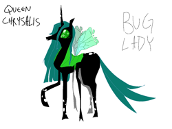 Size: 1024x768 | Tagged: safe, artist:nachosforfree, queen chrysalis, changeling, changeling queen, g4, raised hoof, simple background, solo, standing, text, white background