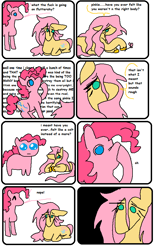 Size: 566x916 | Tagged: safe, artist:nachosforfree, fluttershy, pinkie pie, earth pony, pegasus, pony, g4, autism creature, comic, duo, lying down, text, trans fluttershy, transgender