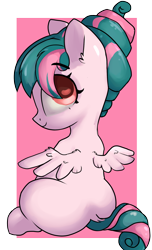 Size: 1336x2200 | Tagged: safe, artist:dumbwoofer, tulip swirl, pegasus, pony, g4, butt, cute, dock, ear fluff, female, filly, foal, looking at you, looking back, looking back at you, plot, simple background, sitting, smiling, solo, spread wings, tail, transparent background, wide hips, wings