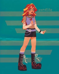 Size: 1280x1600 | Tagged: safe, artist:pxndlife, sunset shimmer, human, equestria girls, g4, boots, choker, clothes, female, fishnet stockings, legs, midriff, platform boots, shoes, skirt, solo, tank top