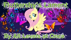 Size: 1920x1080 | Tagged: safe, artist:all levels at once, artist:luckreza8, artist:user15432, fluttershy, butterfly, pegasus, pony, g4, all levels at once, fluttershy's lament, looking at you, night, ponyville, smiling, sparkles