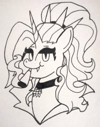 Size: 2416x3049 | Tagged: safe, artist:spoopygirl, oc, oc:dyx, alicorn, pony, alicorn oc, cigarette, female, high res, horn, lineart, smoking, traditional art