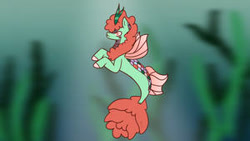Size: 300x169 | Tagged: safe, artist:melrisue, oc, oc only, hybrid, kirin, seapony (g4), adoptable, crepuscular rays, dorsal fin, fin, fin wings, fins, fish tail, horn, ocean, scales, seaponified, seaweed, solo, species swap, speedpaint, sunlight, swimming, tail, underwater, water, wings