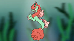 Size: 300x169 | Tagged: safe, artist:melrisue, oc, oc only, hybrid, kirin, seakirin, seapony (g4), g4, adoptable, crepuscular rays, dorsal fin, fin, fin wings, fins, fish tail, flowing mane, flowing tail, horn, ocean, scales, seaponified, seaweed, solo, species swap, speedpaint, sunlight, swimming, tail, underwater, water, wings