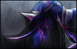 Size: 3900x2480 | Tagged: safe, artist:inspiredpixels, twilight sparkle, oc, oc:everlight everlasting, alicorn, pony, g4, the last problem, cloud, colored pupils, corrupted, crown, crying, curved horn, digital art, ethereal mane, eyelashes, eyeshadow, female, flowing mane, gem, high res, horn, jewelry, long horn, looking down, makeup, mare, nightmare twilight, nightmarified, older, older twilight, older twilight sparkle (alicorn), peytral, princess twilight 2.0, purple eyes, rain, regalia, sad, sky, solo, starry mane, storm, teary eyes, twilight sparkle (alicorn), wet