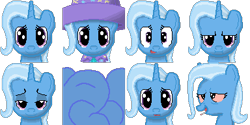 Size: 384x192 | Tagged: safe, artist:scootaloormayfly, trixie, pony, unicorn, g4, clothes, drugs, happy, hat, looking at you, marijuana, multeity, pixel art, purple eyes, rpg maker, rpg maker vx ace, simple background, small resolution, smiling, smiling at you, smoke bomb, smug, solo, sprite, transparent background, trixie's hat