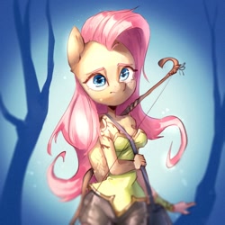 Size: 698x698 | Tagged: safe, artist:haku nichiya, fluttershy, pegasus, anthro, g4, bow (weapon), female, solo