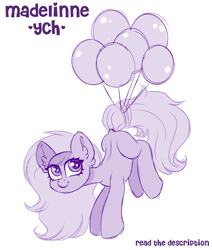 Size: 1700x2003 | Tagged: safe, artist:madelinne, oc, oc only, balloon, commission, cute, simple background, sketch, solo, white background, your character here