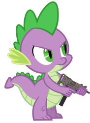 Size: 1781x2428 | Tagged: safe, artist:edy_january, artist:starryshineviolet, artist:tharn666, edit, vector edit, spike, dragon, g4, angry, base used, free to use, grand theft auto, gta san andreas, gun, holding, link in description, mac-10, parody, simple background, solo, submachinegun, transparent background, trigger discipline, vector, weapon