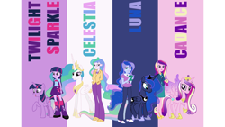 Size: 2000x1125 | Tagged: safe, edit, edited screencap, editor:quoterific, screencap, dean cadance, princess cadance, princess celestia, princess luna, principal celestia, twilight sparkle, vice principal luna, human, equestria girls, g4