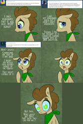 Size: 1302x1954 | Tagged: safe, artist:toadstool-prancer, doctor whooves, time turner, oc, oc:tantamount, changeling, earth pony, pony, tantamount time turner, g4, blue eyes, changeling oc, disguise, disguised changeling, earth pony oc, eyes open, green sclera, male, male oc, one ear down, pony oc, solo, stallion