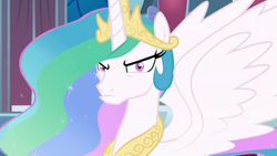 Size: 1920x1080 | Tagged: safe, artist:mlp-silver-quill, princess celestia, alicorn, pony, g4, angry, celestia is not amused, crown, death stare, female, jewelry, mare, now you fucked up, regalia, solo, this will end in a trip to the moon, unamused, weekday pun, weekday pun:chap stick, youtube source