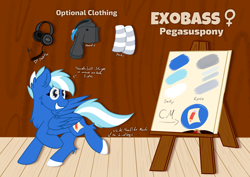 Size: 3508x2480 | Tagged: safe, artist:exobass, oc, oc only, oc:exobass, pegasus, pony, canvas, clothes, exobass, female, female symbol, headphones, high res, hoodie, mare, pegasus oc, pony oc, reference sheet, socks, wide smile, wings