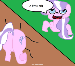 Size: 1124x987 | Tagged: safe, artist:coltfan97, diamond tiara, earth pony, pony, g4, 1000 hours in ms paint, butt, comic sans, diamond buttiara, plot, stuck