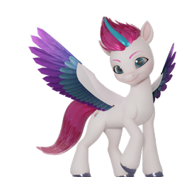 Size: 1080x1080 | Tagged: safe, artist:littleiceage, zipp storm, pegasus, pony, g5, 3d, colored wings, concave belly, eyebrows, female, mare, multicolored wings, raised hoof, simple background, slender, smiling, solo, spread wings, thin, transparent background, wings