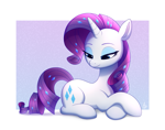 Size: 1173x922 | Tagged: safe, artist:luminousdazzle, rarity, pony, unicorn, eyeshadow, female, looking down, lying down, makeup, mare, prone, simple background, smiling, solo
