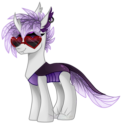 Size: 2481x2536 | Tagged: safe, artist:nekomellow, oc, oc only, oc:elytra, changedling, changeling, changedling oc, changeling oc, female, glasses, heart shaped glasses, high res, simple background, solo, sunglasses, transparent background