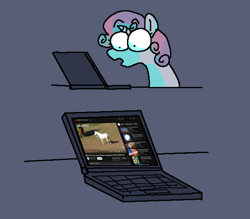 Size: 2048x1793 | Tagged: safe, artist:punkittdev, sweetie belle, horse, pony, unicorn, g4, computer, female, filly, foal, looking at something, solo, video, youtube