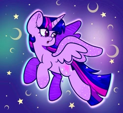 Size: 1658x1523 | Tagged: safe, artist:indigohatetrain, twilight sparkle, alicorn, pony, g4, cute, female, mare, open mouth, solo, spread wings, stars, twiabetes, twilight sparkle (alicorn), wings