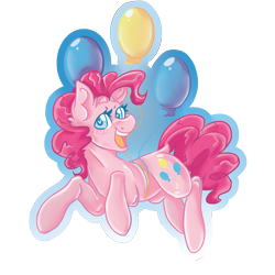 Size: 2000x2000 | Tagged: safe, artist:dankpegasista, derpibooru exclusive, pinkie pie, earth pony, pony, g4, balloon, big smile, blue background, blue eyes, blushing, cute, diapinkes, ear fluff, eyelashes, female, floating, happy, heart, heart eyes, high res, highlights, open mouth, open smile, pink fur, png, raised hoof, simple background, simple shading, smiling, solo, then watch her balloons lift her up to the sky, transparent background