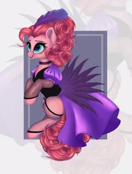 Size: 1600x2100 | Tagged: safe, artist:evildraw, pinkie pie, earth pony, pony, g4, over a barrel, clothes, dress, female, fishnet stockings, puffy sleeves, saloon dress, saloon pinkie, solo, zoom layer