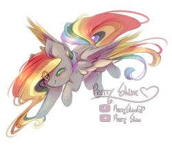 Size: 2546x2166 | Tagged: safe, artist:prettyshinegp, oc, oc only, pegasus, pony, female, flying, high res, mare, multicolored hair, pegasus oc, rainbow hair, raised hoof, signature, simple background, solo, transparent background
