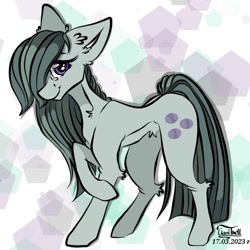 Size: 1280x1280 | Tagged: safe, artist:clarsithell, marble pie, earth pony, pony, g4, concave belly, ear fluff, female, looking at you, mare, pubic fluff, raised hoof, skinny, smiling, solo, sternocleidomastoid, thin