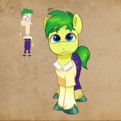 Size: 828x824 | Tagged: safe, artist:haruh_ink, earth pony, pony, clothes, ferb fletcher, male, pants, phineas and ferb, ponified, shirt, solo