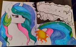 Size: 2048x1275 | Tagged: safe, artist:thelunarmoon, princess celestia, pony, g4, solo, traditional art