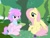 Size: 3270x2500 | Tagged: safe, artist:fuzzycyclone, fluttershy, oc, oc:fuzzycyclone, pegasus, pony, g4, duo, flower, forest, grass, grass field, happy, happy birthday, high res, pegasus oc, pink mane, present, shy, tree