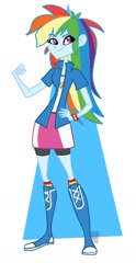 Size: 668x1352 | Tagged: safe, artist:susanarodrigues, rainbow dash, human, equestria girls, g4, boots, clothes, high heel boots, jacket, shirt, shoes, simple background, skirt, socks, solo, vest, white background