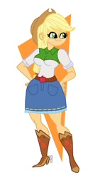 Size: 755x1334 | Tagged: safe, artist:susanarodrigues, applejack, human, equestria girls, g4, belt, boots, clothes, cowboy boots, cowboy hat, hat, high heel boots, shirt, shoes, simple background, skirt, solo, white background