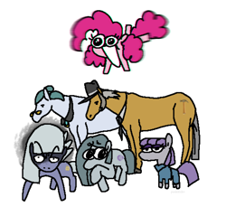 Size: 2048x1879 | Tagged: safe, artist:punkittdev, cloudy quartz, igneous rock pie, limestone pie, marble pie, maud pie, pinkie pie, earth pony, horse, pony, g4, amish, angry, female, happy, hoers, male, mare, neutral, one of these things is not like the others, open mouth, open smile, pie family, pie sisters, shy, siblings, simple background, sisters, smiling, stallion, white background