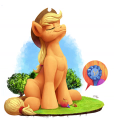 Size: 1500x1644 | Tagged: safe, artist:tsitra360, apple bloom, applejack, big macintosh, earth pony, pony, g4, brother and sister, cowboy hat, female, giant earth pony, giant pony, giantess, grass, hat, judge, macro, male, mare, mega applejack, mega giant, pumpkin, ribbon, siblings, sky, stallion, stetson, tree