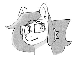 Size: 400x297 | Tagged: safe, artist:winterclover, oc, oc only, oc:cloverberry, earth pony, pony, bust, earth pony oc, frown, glasses, monochrome, simple background, solo, white background