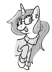 Size: 286x392 | Tagged: safe, artist:winterclover, oc, oc only, oc:cloverberry, pony, unicorn, bust, clothes, glasses, horn, monochrome, simple background, smiling, solo, sweater, unicorn oc, white background